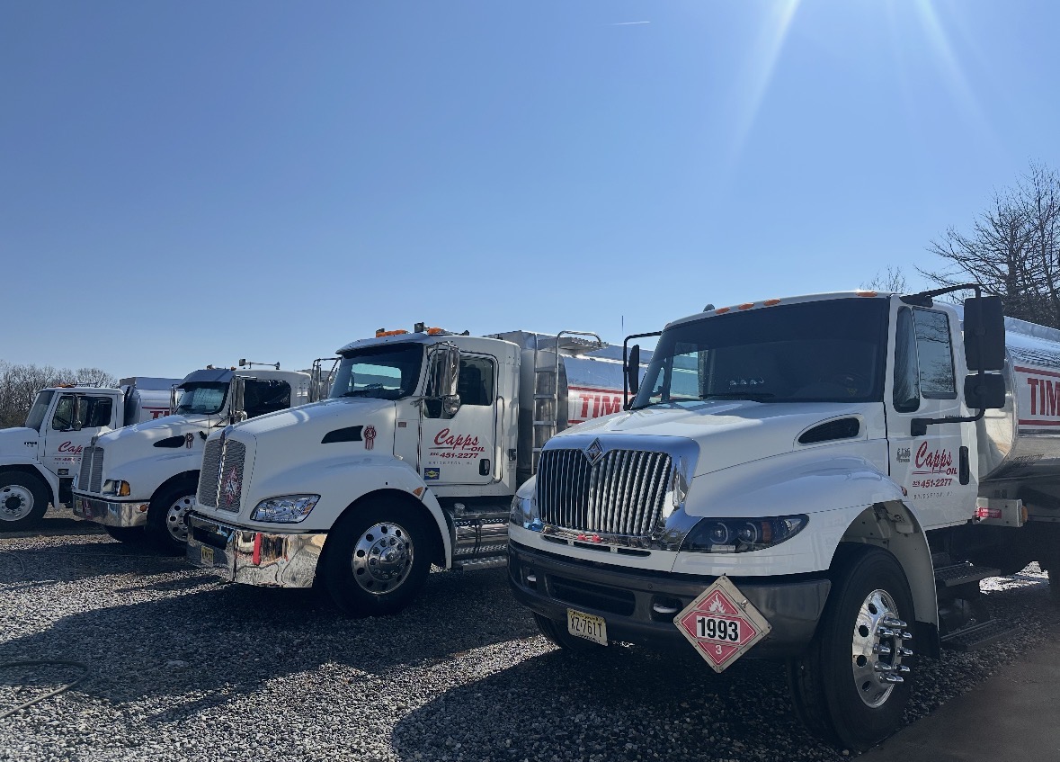 Row of Tim Capps Oil Co. tank trucks parked at the Bridgeton yard